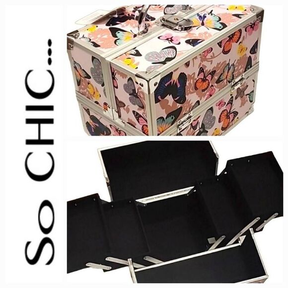 So Chic Butterfly Cosmetic Traincase w/Lock - Picture 1 of 8
